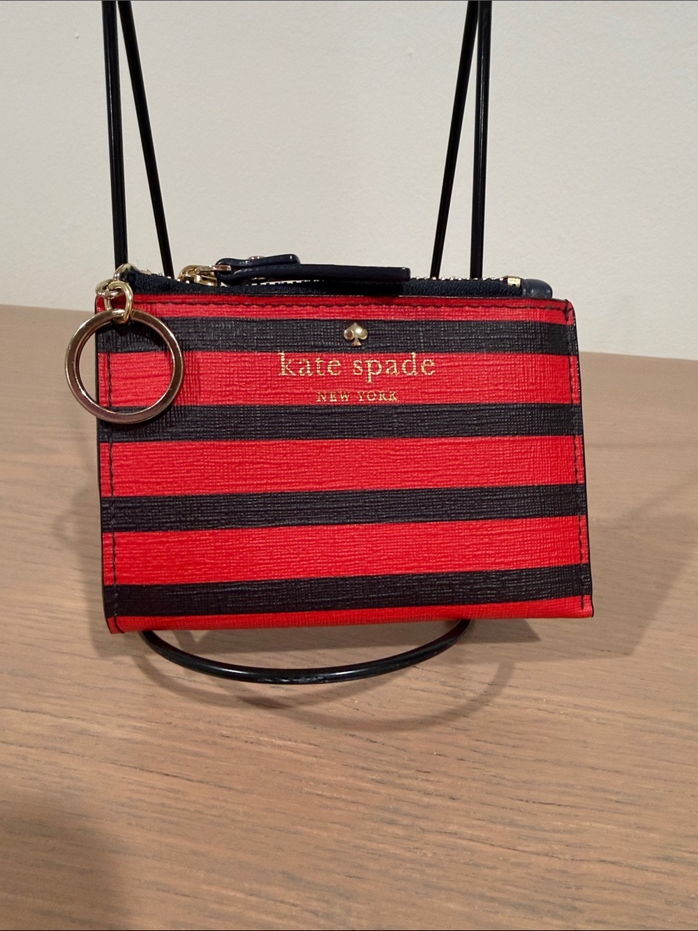 kate spade Red and Black Striped Card Case with Key Ring